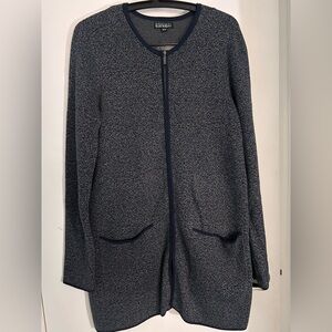 Nicole Miller Original Grey and Navy Blue Zip Cardigan Sweater